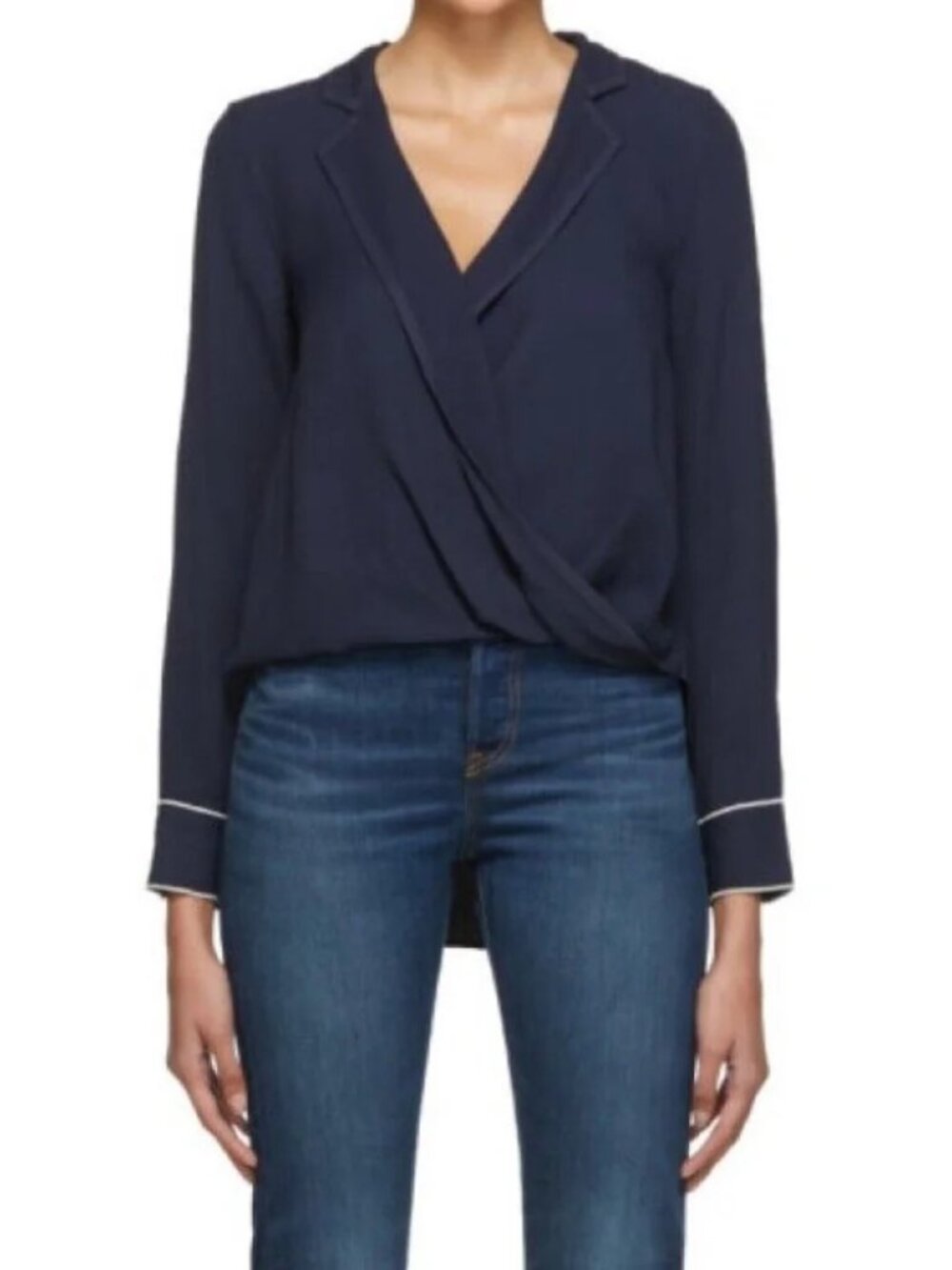 Rag & Bone Navy Dean Drape Front Long Sleeve Blouse